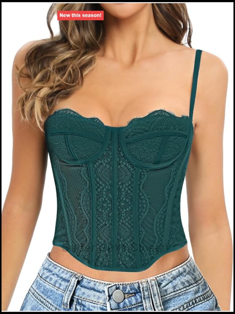 Lace Corset Top Bustier with Adjustable Straps Buckle Closure